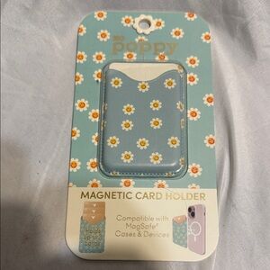 Poppy Floral Magnetic Card Holder for MagSafe - Blue w/ Smiley Face Flowers